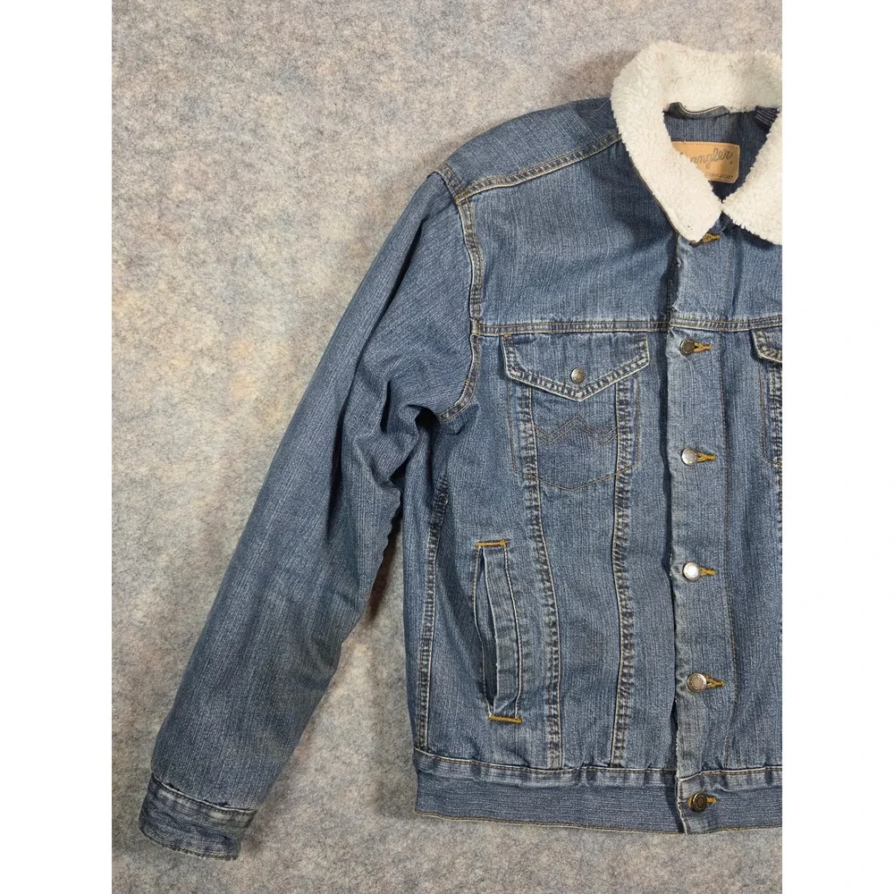 Wrangler Mens Sherpa Lined Denim Jacket Blue Western Trucker Jacket Size Small